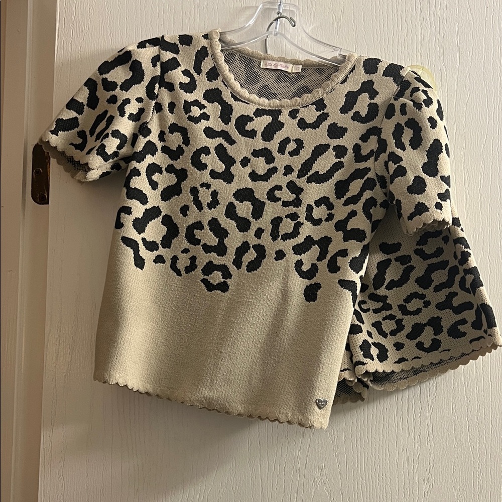 Le Lis Kids Leopard Print Sweater in Cream and Black